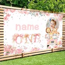 1pc Customized Pink 1st Birthday Party Banner Background Cloth, Personalized Photo, Name, Birthday Party Decoration Supplies, Porch Decoration, Family Gathering Decoration, Everyday Decor, Multi-Functional, Modern, Custom, Personalized, Unique, Ideal Gifts For Him, Ideal Gifts For Her, Boyfriend, Dad, Girlfriend, Mom, Family, Friends, Tea Room, Home, Garden, Office, For Anniversaries, For Valentine's Day, For Mother's Day, For Birthdays, For Father's Day, For Graduation, For Weddings, For Housewarming,Graphic Print - Multicolor - View 8