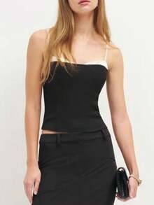 Women's Summer Cami Tops Sleeveless Backless Contrast Color Back Zip Up Vest - màu đen - Xem 1