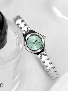 jw 1 Pieza Reloj de mujer Premium de color rosa, dulce y delicado, con caja de aleación redonda, esfera de moda con escala de cristales, reloj de cuarzo elegante, fácil de llevar, adecuado para decoración diaria, regalo de vuelta al colegio para estudiantes