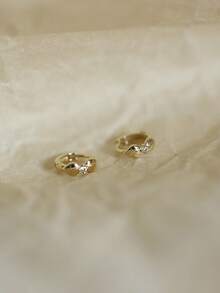 GAGAFEEL 1对925纯银时尚优雅可爱迷你叶子锆石耳夹耳环，适合女性日常佩戴、派对、友情礼物 - 金色 - 查看 7