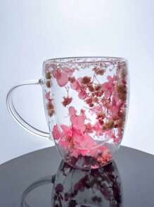 1 Double-Layer Glass Coffee Cup With Dried Flowers, Insulated And Heat-Resistant Water Cup, Suitable For Hot And Cold Drinks, Perfect For Cold Drinks, Sparkling Water, Fruit Tea, Juice And Latte Coffee - Suitable For Weddings, Parties, Bridal Showers, Birthday Gifts, Etc Back To School
