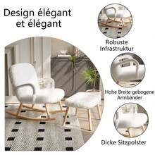 Rocking Chair, White Long Chamber Chair, Rocking Chair, Armrest With Long Hair Cover, Foot Clamps - 米色 - 查看 6