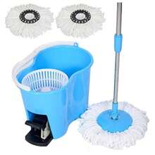 Microfiber Spin Mop Easy Floor Mop W/Bucket W/Pedal & 2 Heads Blue