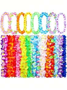 10/20/30/40/50Pcs Hawaii Garland Necklace Tropical Hawaii Flower Theme Party Favors Headbands Holiday Wedding Beach Birthday Decorations Party Supplies Wreaths Headbands Holiday Wedding Beach Birthday Decorations,Mother's Day, Wedding Season(Random Color)