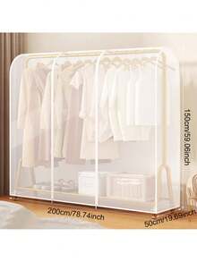 (Cover Only, Rack Not Included) Large Transparent Plastic Clothes Rack Cover - Freestanding Double-Rod Wardrobe Dust Cover, Full Zipper Design, Suitable For Handbags And Clothing Storage, Bedroom Organization, Home Storage - Clear - View 12