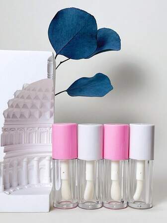 1/2 件 3.5 毫升容量唇彩瓶，透明带大刷子，粉色和白色，时尚，可爱，小巧便携