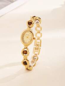 1 件女士琥珀猫眼和虎眼复古奢华手链手表，适合节日礼物