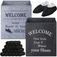 2 Pcs Shoe Covers Box With 200 Pcs Disposable Non Slip Shoe Covers Booties Foot Dispenser Holder Foldable Storage Box For Indoors Open House Supplies, 10 X 10 X 11 Inch(Black) - Black - View 7