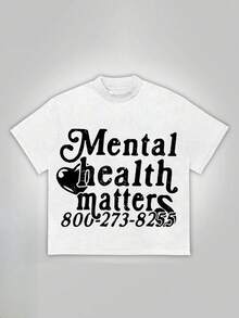 Plus Size Women T-Shirts,Mental Health Matters 800-273-8255 ,(1 Pcs )100% Cotton Casual Printed T-Shirt,Crew Neck Short Sleeve,220g  Cotton T-Shirt,For Going Out,Gift