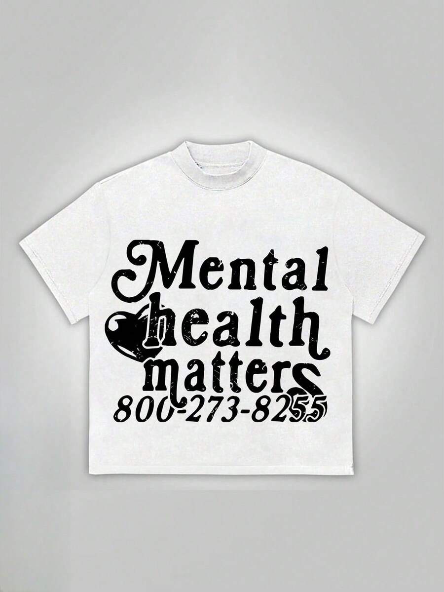 Plus Size Women T-Shirts,Mental Health Matters 800-273-8255 ,(1 Pcs )100% Cotton Casual Printed T-Shirt,Crew Neck Short Sleeve,220g  Cotton T-Shirt,For Going Out,Gift