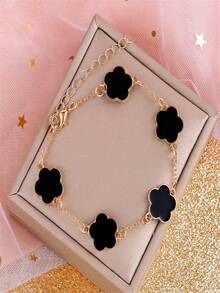 1 件时尚幸运五叶草设计男士手链，送给男朋友、妈妈、母亲的礼物，母亲节父亲节礼物学校珠宝男士 Y2k 配饰哥特男士链条牛仔裤配饰哥特式珠宝返校街头万圣节配饰朋克街头服饰配饰 - 黑色 - 查看 2