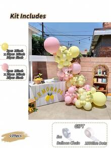 109pcs,Pastel Balloon Garland Arch Kit - Pink And Yellow Round Emulsion Balloons For Valentine'S Day, Graduation, Wedding, Birthday, Anniversary, Party Shower Decor, With Adhesive Dots And Balloon Chains - Mixed Color - View 3