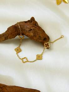 TONSI 1 件时尚、精致、优雅、简约 18K 镀金不锈钢四叶草手链，适合送给母亲、妻子、老师、同事的礼品盒 - 金 - 查看 3