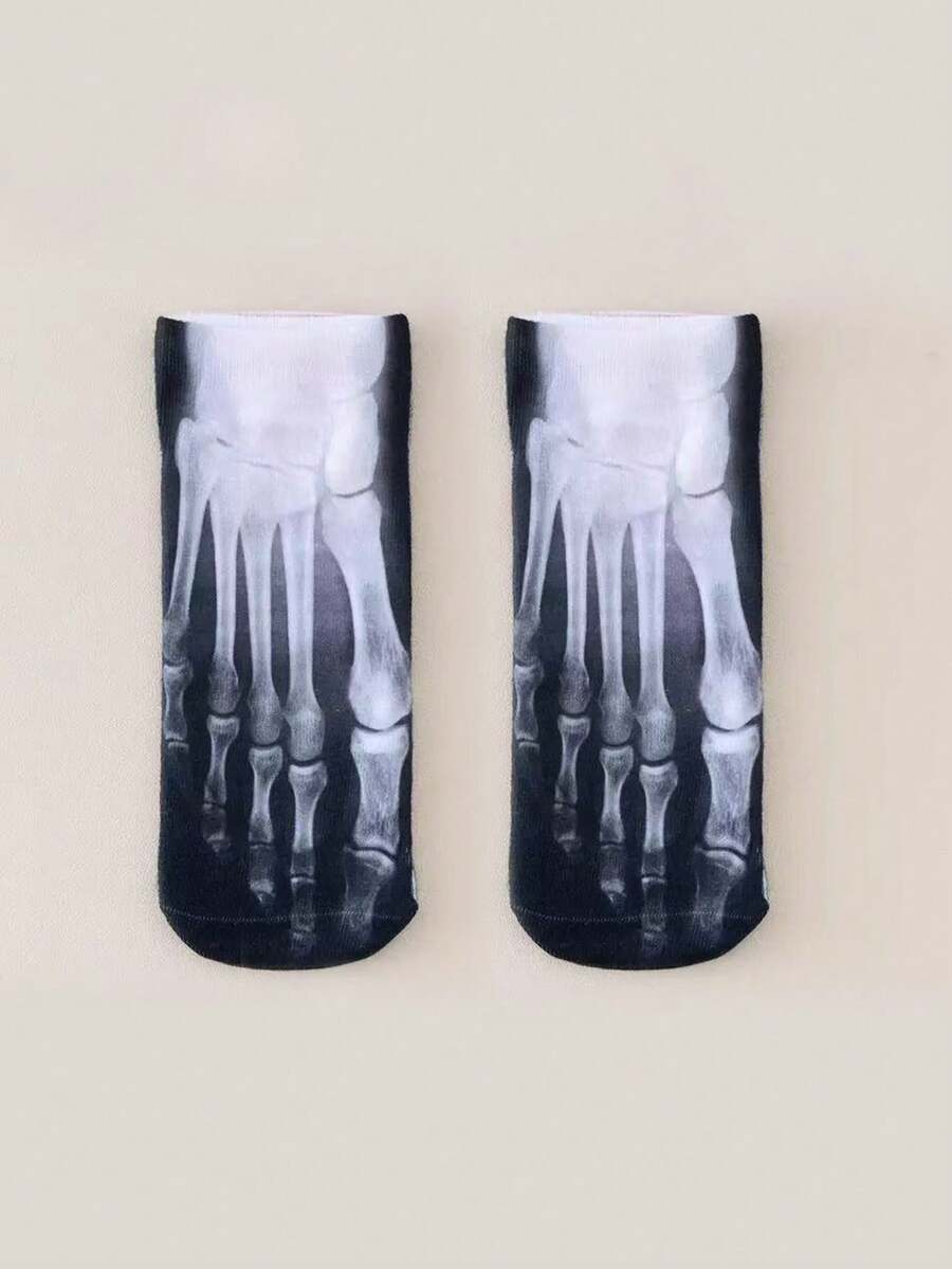 1/5 Pairs Foot Bone Printed Personalized Short Socks, Unisex - Multicolor - View 1