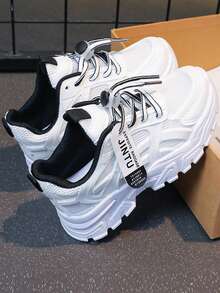 1 双女童厚底运动鞋，2025 新款休闲软底白鞋，适合户外活动、学校和派对，适合春秋季节 - 黑色 - 查看 7