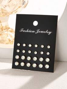 24pcs/Set Elegant Cubic Zirconia Earring Studs (No Card Packaging) - Yellow Gold - View 3