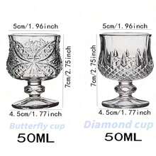 12/6/4/2/1 قطعة أكواب زجاجية ذات طول عالي بتصميم ماسي وبرسومات فراشة، سعة 40 مل، شفافة، تنكسر الضوء بأناقة، كوب شاي/كؤوس تقديم للفودكا والويسكي، بتصميم جرعة واحدة صغيرة ، مع قاعدة