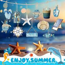 12pcs/24pc/36pc Summer Wooden Decorations, Ocean Beach Tree Decor, Coastal Nautical Shells & Fish Wooden Slices, Summer Wall Hanging Decor, Small Tree Party Decor; Includes Turtles, Starfishes, Seahorses Etc., Complete Set, Vivid Patterns, Vibrant Colors - A Beautiful Decor Set! They Can Be Hung On Walls, Front Doors, Windows, Fireplaces, Etc.; Also Suitable For Beach Parties, To Create A Beautiful Scenery In Your Home!