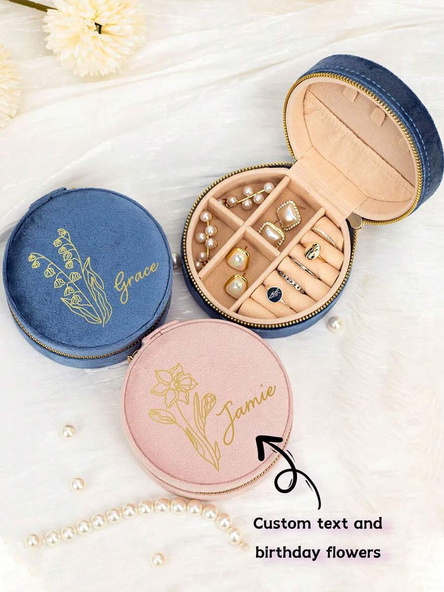 个性化天鹅绒珠宝盒、诞生石珠宝盒、妈妈旅行珠宝盒、送给她的礼物、耳环盒、珠宝盒