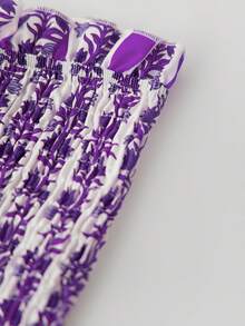 Strapless Dress For Women Ruffled Trim Flower Plant Pattern Sleeveless Tube Smocked Long Dress - Purple - View 7