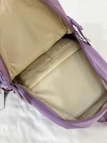 Two Tone Classic Backpack Letter Patch,Kawaii School Style: Cute Nylon Backpack With Pins & Accessor - Purple - View 9