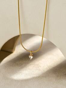 1pc Minimalist Gold-Tone Jewelry Stainless Steel Heart Pendant Bracelet, Cubic Zirconia Inlaid, Luxury Gift For Women - Yellow Gold - View 4