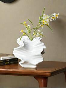 1pc White Ceramic Vase Flower Vase For Pampas Grass, Modern Large Coral Vase For Home Decor, Nordic Boho Vase For Centerpieces, Wedding, Dinner Table, Living Room