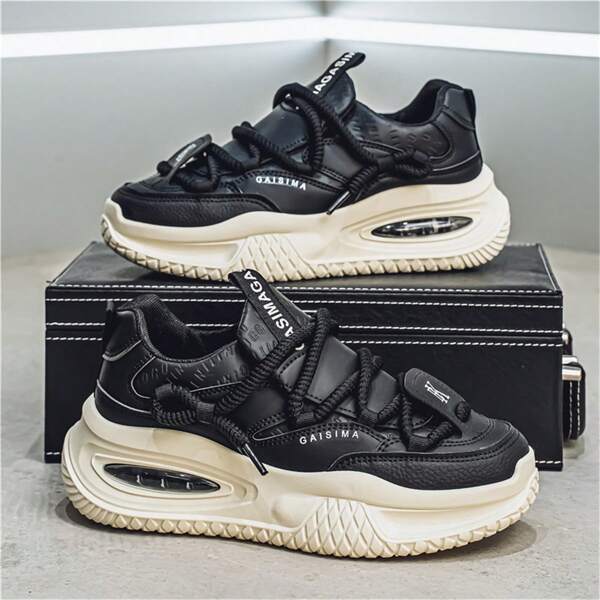 2024 New Thick Sole Elevated Chunky Sneakers For Men, Stylish Casual Outdoor Shoes With Anti-Slip, Wear-Resistant, Comfortable Lace-Up Design, Lightweight & Versatile Athletic Shoes