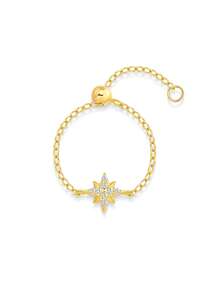 1 قطعة خاتم سلسلة فضة إسترليني عيار 925 بتصميم نجمة بسيط للنساء، أنيق وقابل للتعديل، مناسب للارتداء اليومي/حفل الزفاف والمجوهرات الفاخرة