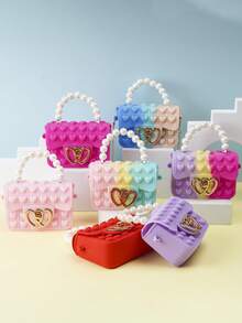 [Small] 1pc Girls Silicone Jelly Bag, Dual-Sided Bubble Heart Shaped Crossbody/Coin Purse, Suitable For Daily Use - Multicolor - View 1