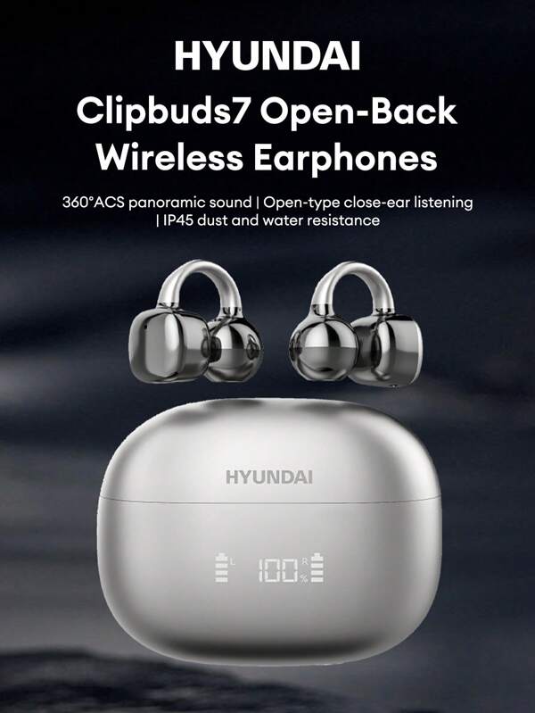 HYUNDAI HYUNDAI Clipbuds7 Bluetooth Ohrhörer, Open-Fit Sport- & Business Bluetooth 5.4 Gerichtsrichtung Audio, Surround Sound, Akku Anzeige, lange Spielzeit, geringe Latenz, kabellose Kopfhörer mit bequemem Sitz