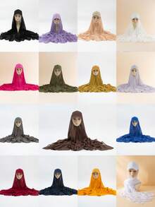 1pc Women's Spring/Summer/Autumn Chiffon Patchwork Baseball Cap Integrated Turban Hijab Scarf Hat, Sun Protection Hair Sleep Cap - Multicolor - View 12