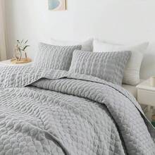 Blue Quilt King Size Bedding Sets With 2 Pillow Shams, Lightweight Soft Bedspread Coverlet, Quilted Blanket Thin Comforter Bed Cover All Season, 3 Pieces, 104x90 Inches, All - Season Bedding - 灰色 - 查看 1