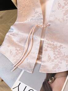 高端优雅竹叶梅花提花缎中式连衣裙，适合春夏季 - 粉色 - 查看 4