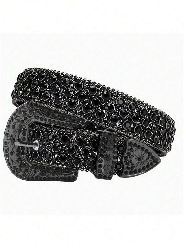 1pc Unisex Street Fashion Punk Rhinestone Buckle Belt, Suitable For Teens, Casual, Outdoor, Athletic, Vacation, Graduation Gifts, Birthday Dress Accessories, Daily Wear