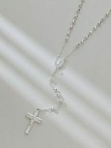 Hot Selling Exquisite Silver Virgin Mary Cross Necklace Bracelet Set - Silver Necklace and Bracelet Set - View 3