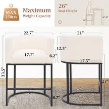 26" H Counter Height Bar Stools Set Of 4, Modern Barrel Counter Stools With Backrest And Arms, Fabric Upholstered Accent Barstools - 米色 - 查看 4