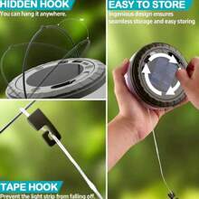 Luci a stringa ricaricabili solari da 10 metri, luci da campeggio 2 in 1 con 5 modalità di illuminazione, luci portatili a LED per illuminazione quotidiana, decorazioni per campeggio, camera da letto, patio, Natale. Luci solari da esterno