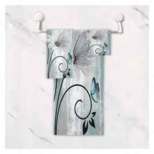 Bath Towels Set Farm Teal Floral Flowers On Country Wooden 3 Piece Towel Set1 Luxury Bath Towel 1 Hand Towel 1 Washcloth Soft Absorbent Drative Bathroom Kitchen Towels-CBETCL - Multicolor - View 4