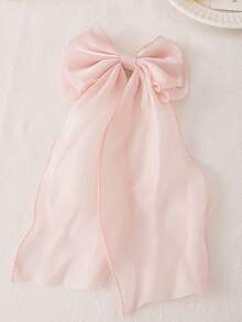 1pc Multi-Color Princess Lace Bow & Ribbon Elastic Hairclip, Elegant Summer Hair Accessory - Pink - View 6