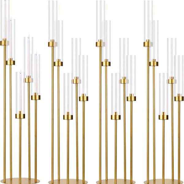 5pcs Metal Candelabra, Floor-Standing Tall Candlestick Holders, Gold Color Candle Holders For Centerpiece Decor, Suitable For Christmas, Weddings, Home Decor, Halloween Parties