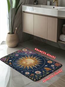 1pc Fantasy Sunflower & Star Door Mat - Unique Art Design, Non-Slip Bathroom Floor Mat, Machine Washable, Easy To Clean, Decor Carpet For Entryway, Living Room, Bedroom, Kitchen, Bathroom, Shower Mat Christmas Decor Kitchen Rug