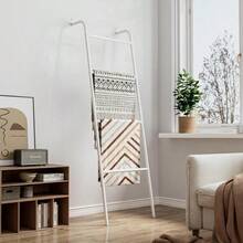 4-Layer Towel Racks Blanket Ladder  Wall-Leaning Blanket Holder Decorative Display Metal Ladder Shelf Stand  Hanging Organiser Hangable