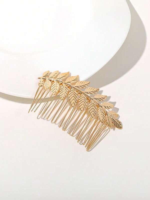 1pc Leaf Metal Bridal Hair Comb For Women, Bangs Hairpin Hair Clip Hair Accessories