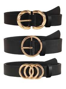 3 Pcs Women's Belt Set, Women's Waist Belts With Gold Color Alloy Buckle, Suitable For Jeans - Multicolor - View 8
