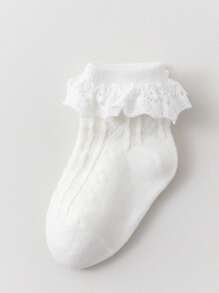1 Par de Meias com Barra de Renda para Meninas, Meias Finas e Respiráveis de Tornozelo, Meias de Algodão para Bebês, Primavera/Verão