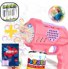 Automatic Bubble Blower Machine, Colorful, Kids Toy, Blue Red, 50ML - Pink+Battery+Refill - View 2