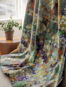 1 件全新花卉油画全遮光双层复合窗帘，隔热，适用于家庭/办公室/派对装饰