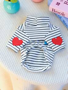 PETCIRCLE 1 件适合小型犬和幼犬的宠物衣服，可爱心形设计黑白条纹汗衫 - 黑色 - 查看 6