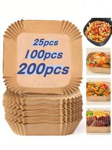 100/200pcs Air Fryer Paper Liners, 6.5 Inch, Oil-Proof, Waterproof, Baking Paper, Suitable For Air Fryer, Baking, Microwave